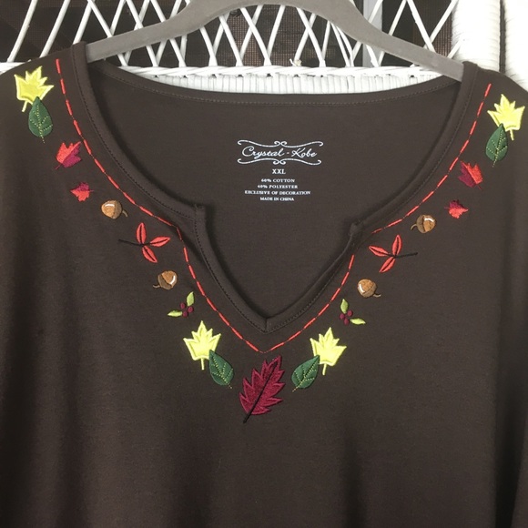 Crystal - Kobe Autumn Embroidery Dressy Tee 3/4 Sleeve - Picture 10 of 10